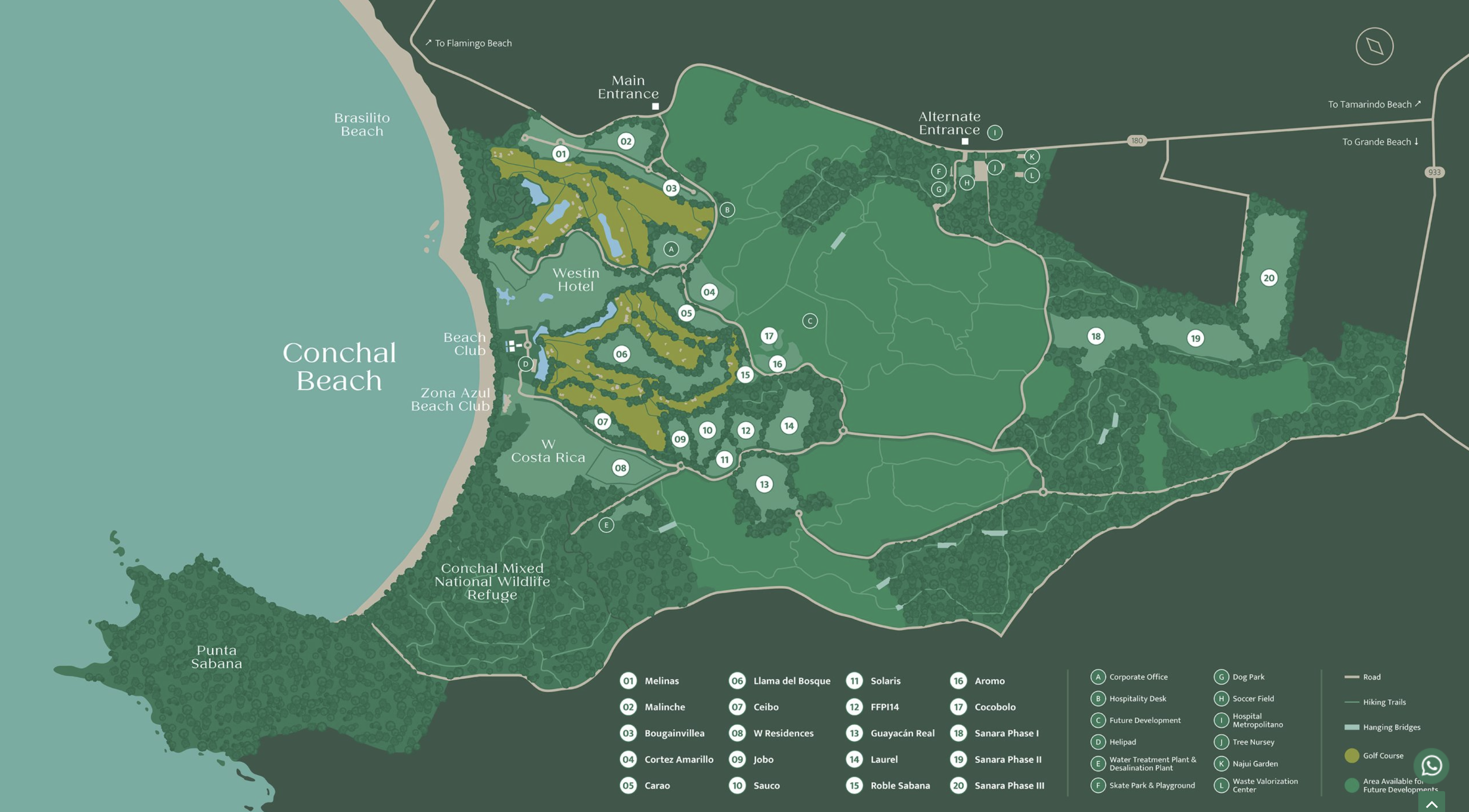 Reserva Conchal master orientation map identifying Carao as number 05